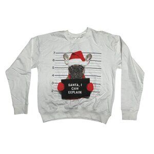 French Bulldog Christmas Sweatshirt Santa Naughty Funny Graphic White Medium New